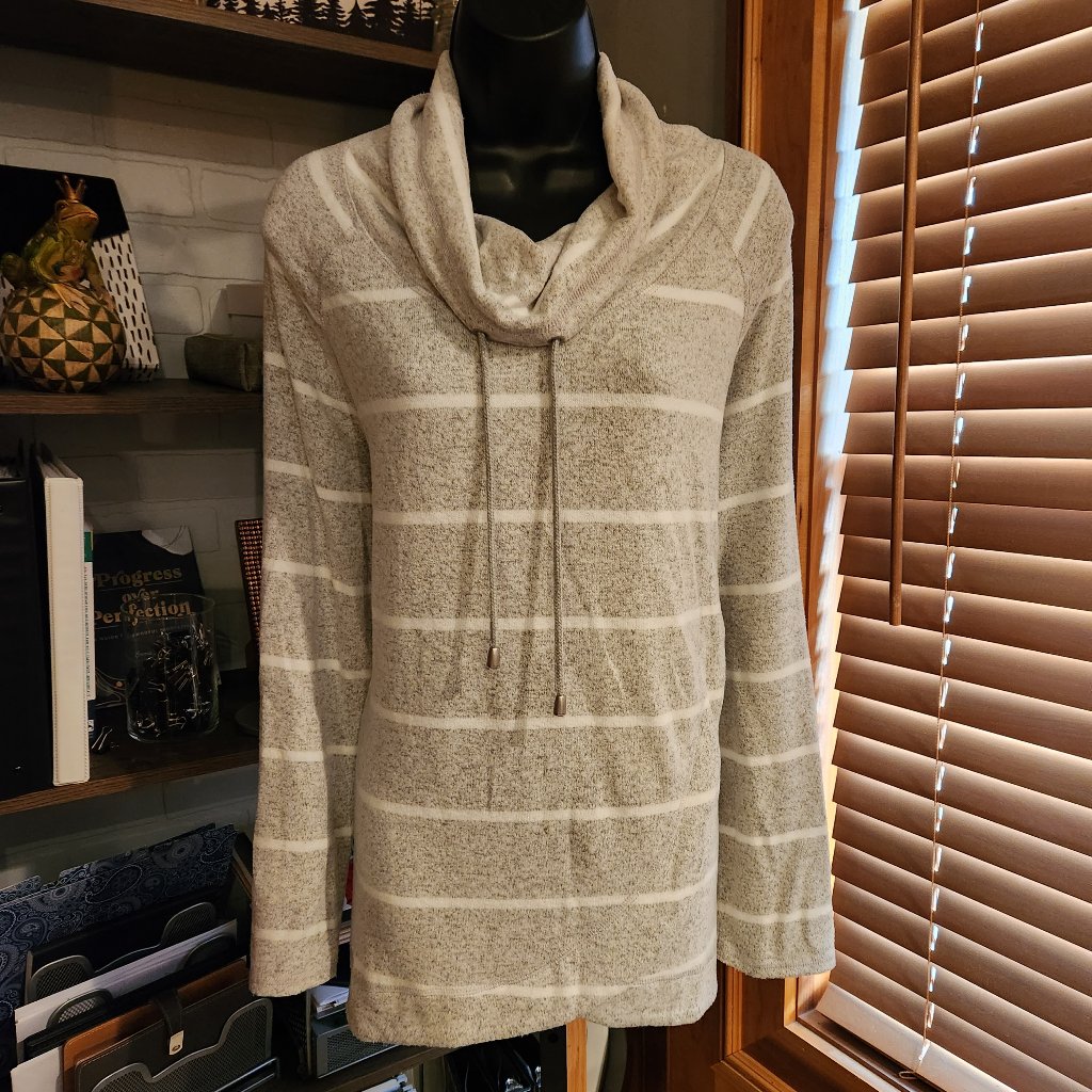 .Striped Drawstring Cowl Neck Pullover From Ruby Rd.